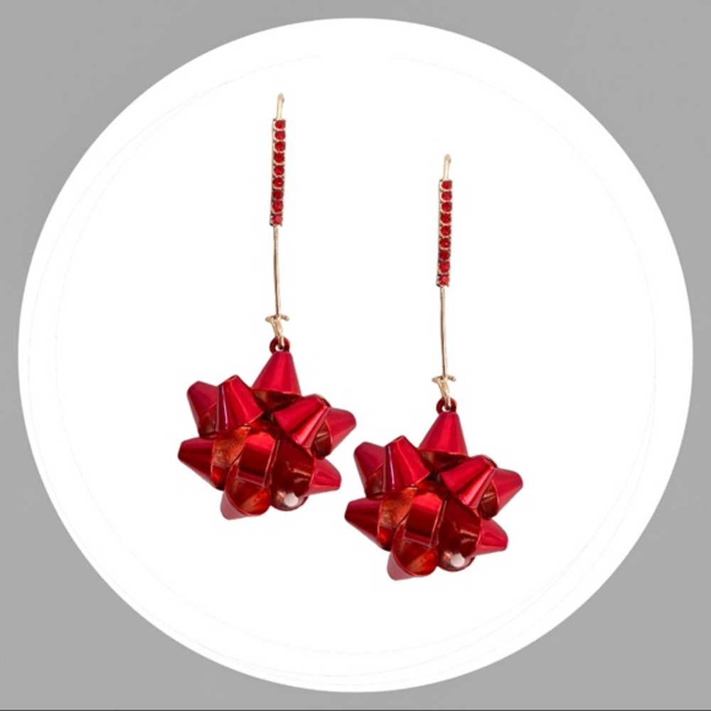 Red Bow Drop Earrings